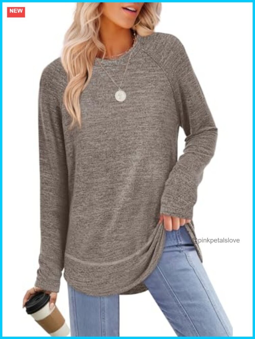 Women's Long Sleeve Tunic Top Loose Fit Crew Neck Pullover